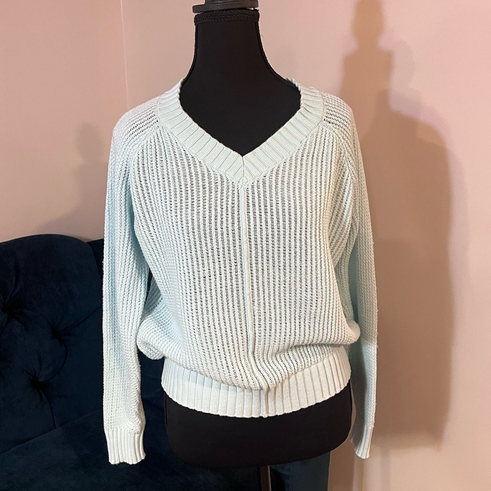 LOFT Soft Blue Open Stitch Knit Sweater